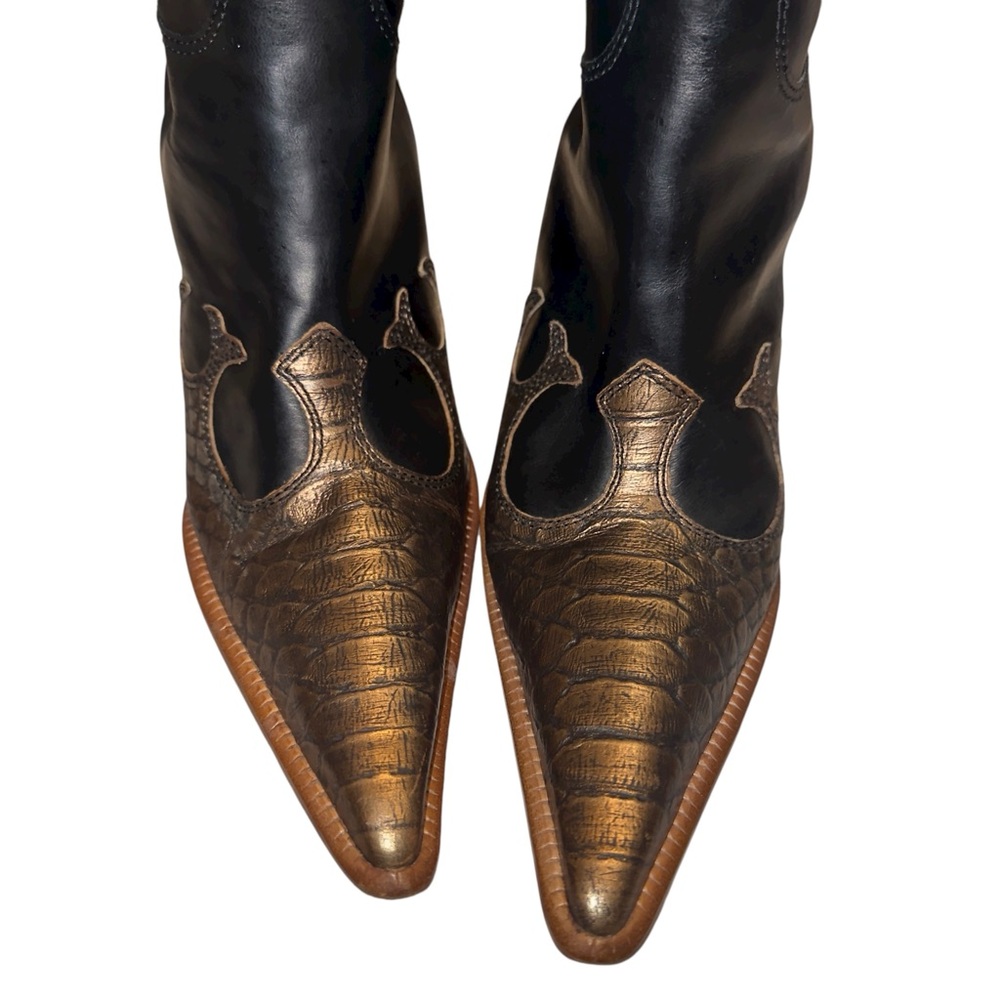 Para Raio Brazil 70’s Western Giddy Up Black Gold Metallic Leather Cowboy Boots - Picture 5 of 17